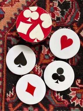 Vintage Card Suit Coasters Set - Red, Black & White
